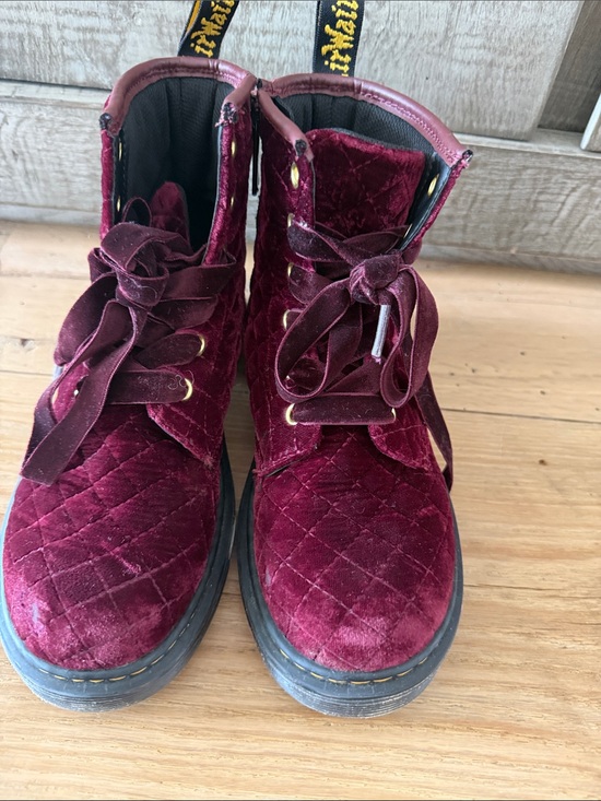 Dr. Martens Other - Dr. Martens kids Quilted Burgundy Velvet Lace-Up Boots